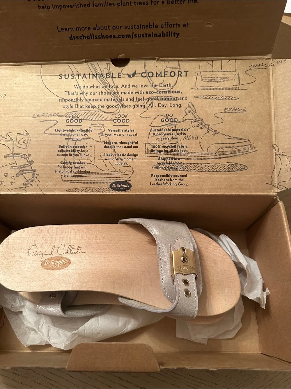 Dr.Scholl’s White Textured Leather Slide Clogs with Metallic Accent - Picture 5 of 7
